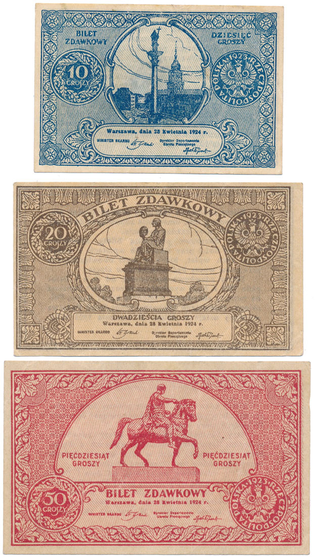 10, 20, 50 groszy 1924, zestaw 3 banknotów